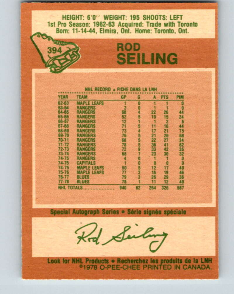 1978-79 O-Pee-Chee #394 Rod Seiling Atlanta Flames V26519