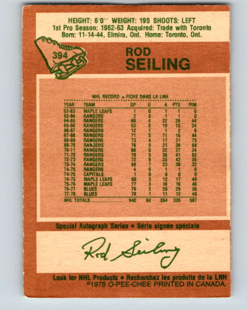 1978-79 O-Pee-Chee #394 Rod Seiling Atlanta Flames V26524
