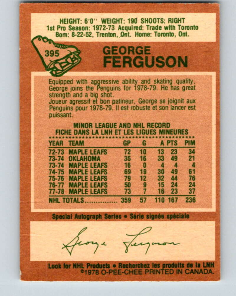 1978-79 O-Pee-Chee #395 George Ferguson Penguins V26525