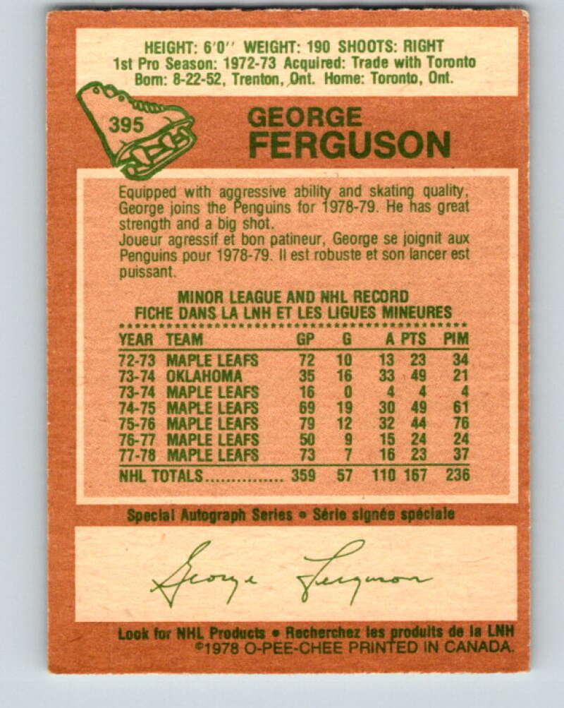 1978-79 O-Pee-Chee #395 George Ferguson Penguins V26526
