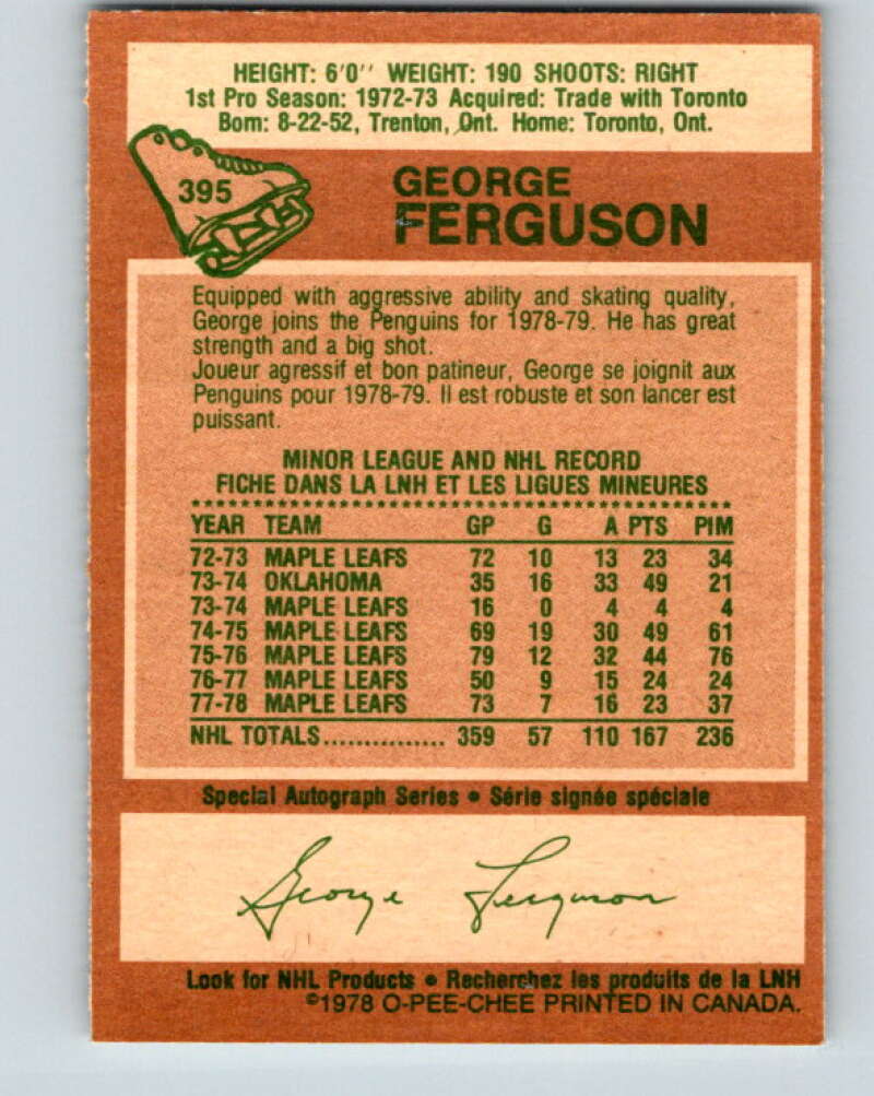 1978-79 O-Pee-Chee #395 George Ferguson Penguins V26530