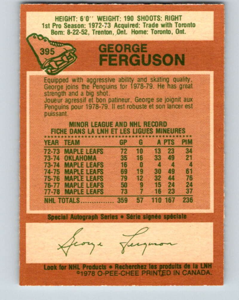 1978-79 O-Pee-Chee #395 George Ferguson Penguins V26531