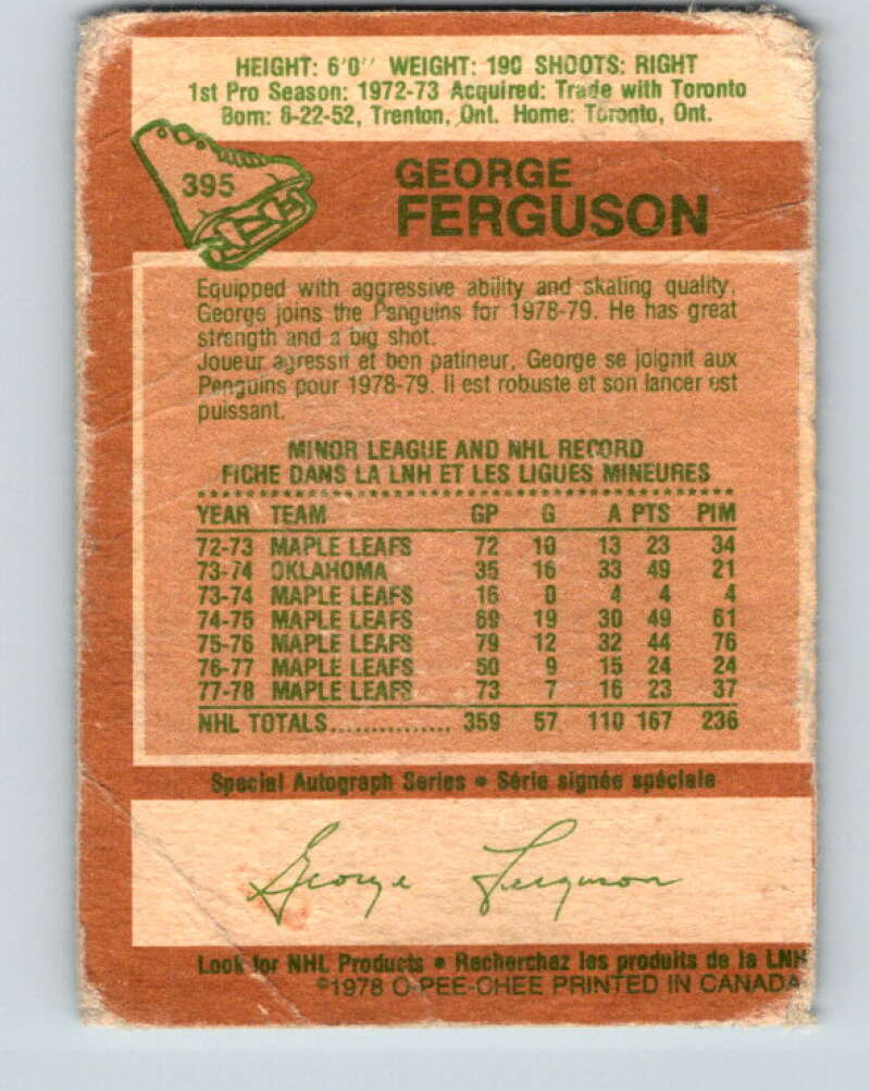 1978-79 O-Pee-Chee #395 George Ferguson Penguins V26533