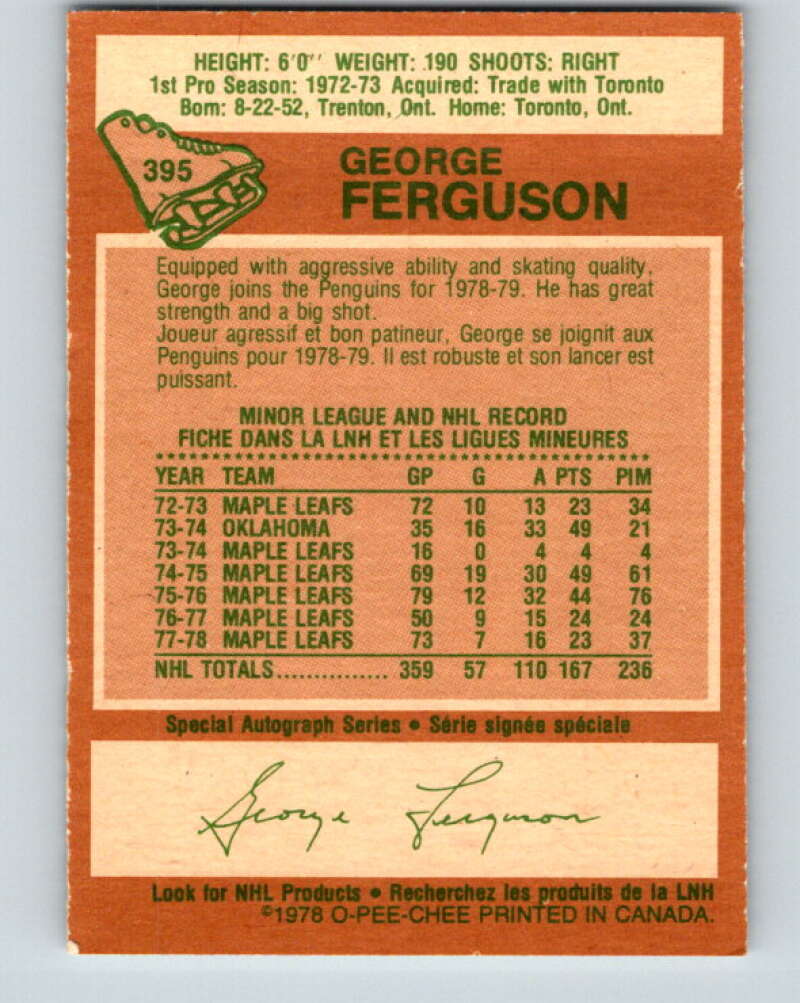 1978-79 O-Pee-Chee #395 George Ferguson Penguins V26534