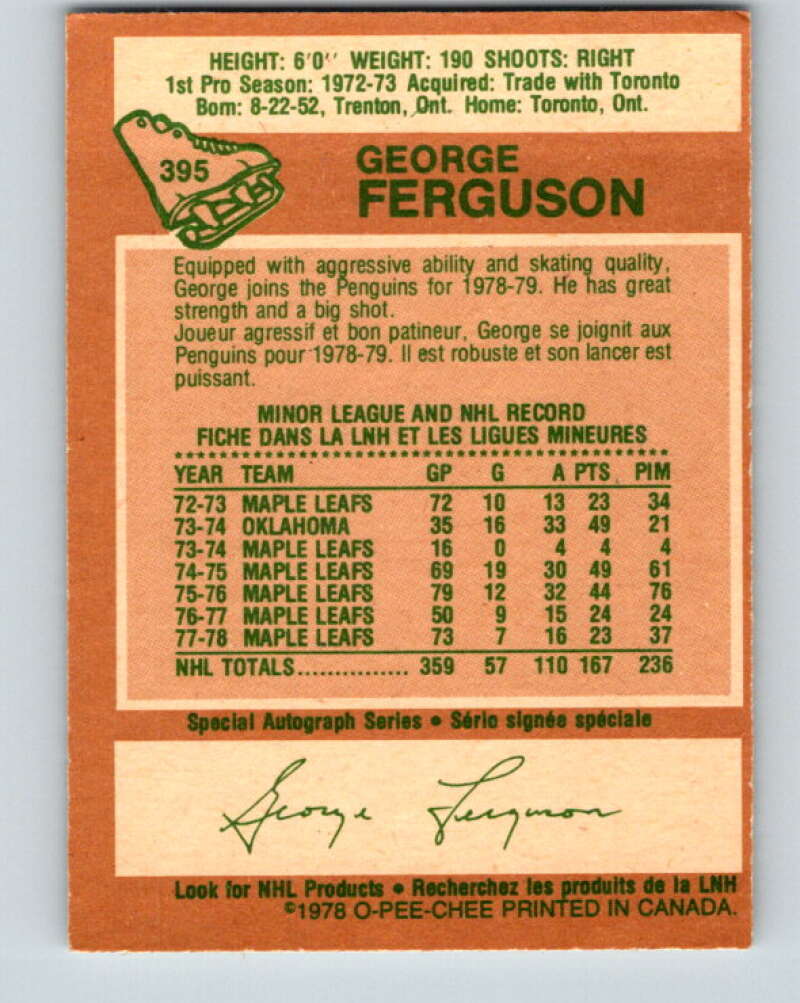 1978-79 O-Pee-Chee #395 George Ferguson Penguins V26535