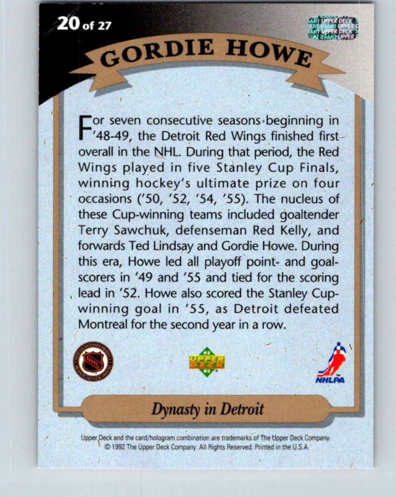 1992-93 Upper Deck Gordie Howe Heroes #20 Dynasty in Detroit V26602