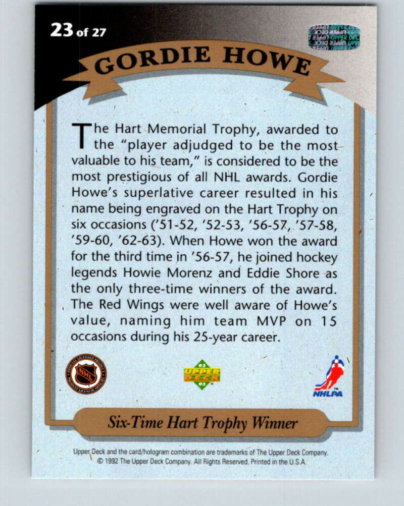 1992-93 Upper Deck Gordie Howe Heroes #23 Hart Trophy V26609