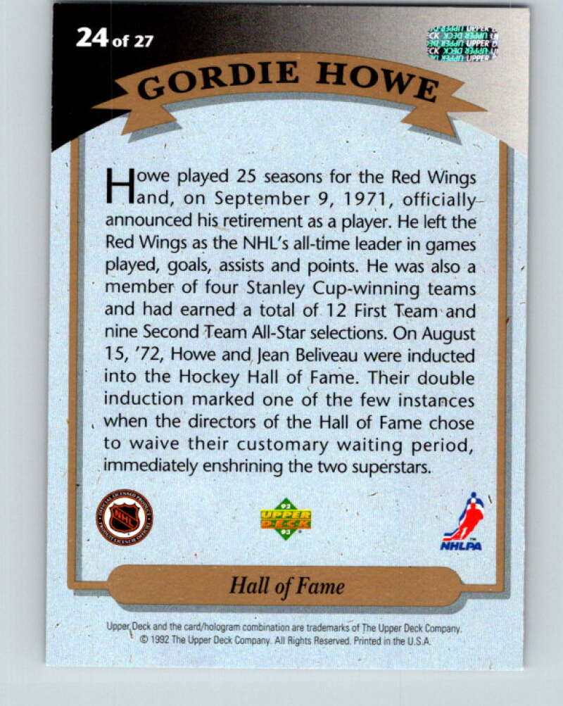 1992-93 Upper Deck Gordie Howe Heroes #24 Hall of Fame V26612