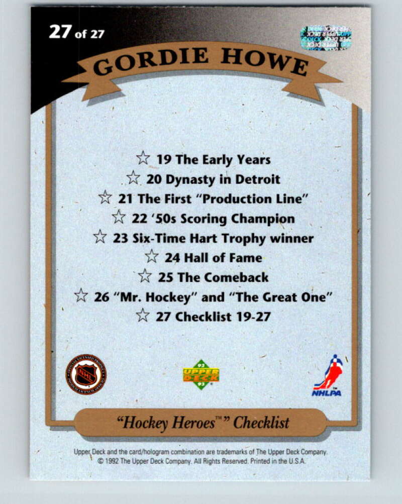 1992-93 Upper Deck Gordie Howe Heroes #27 Checklist V26618
