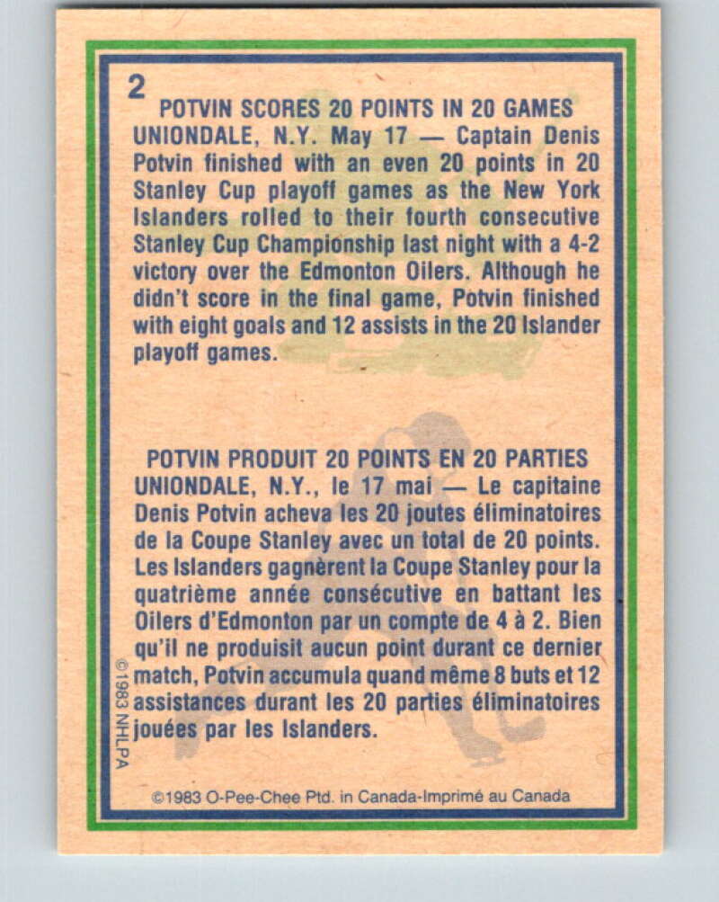 1983-84 O-Pee-Chee #2 Denis Potvin HL  New York Islanders  V26676