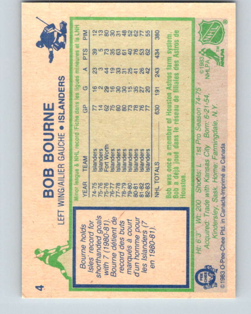 1983-84 O-Pee-Chee #4 Bob Bourne New York Islanders V26686