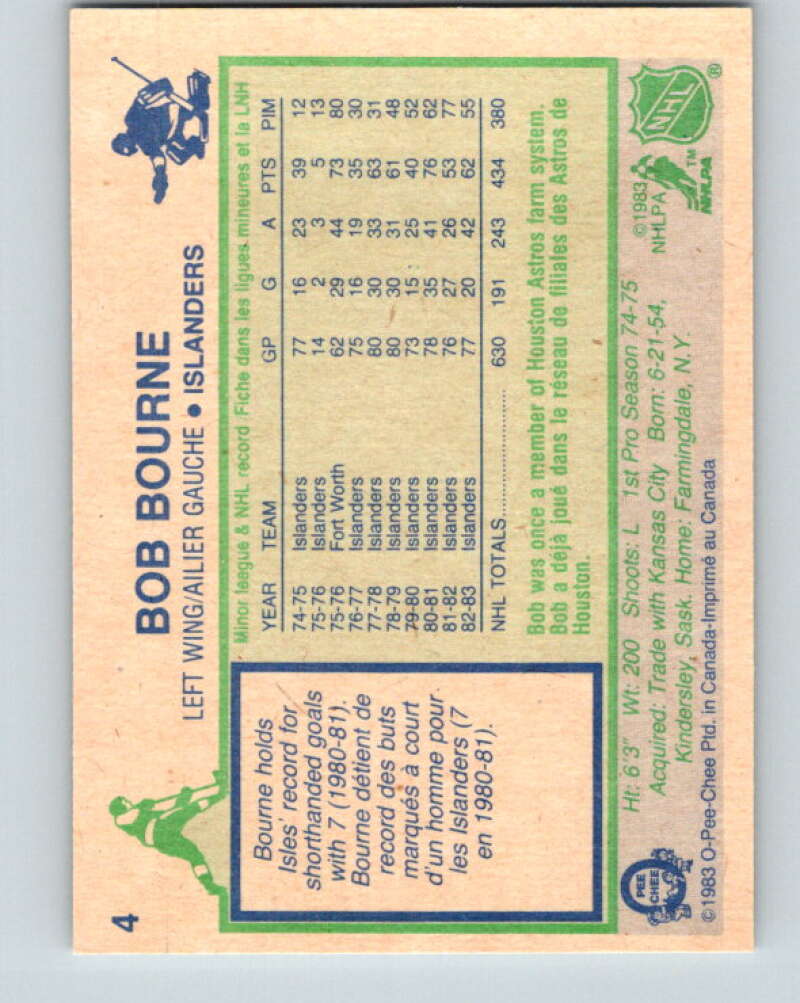 1983-84 O-Pee-Chee #4 Bob Bourne New York Islanders V26687
