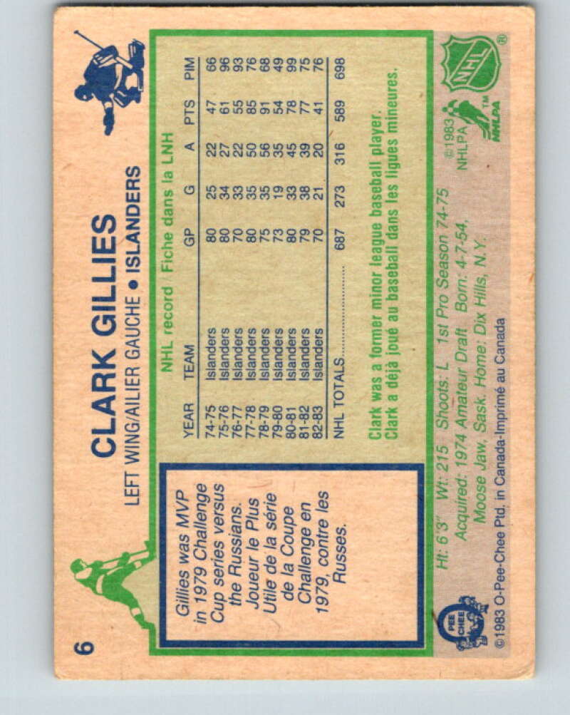 1983-84 O-Pee-Chee #6 Clark Gillies New York Islanders V26693
