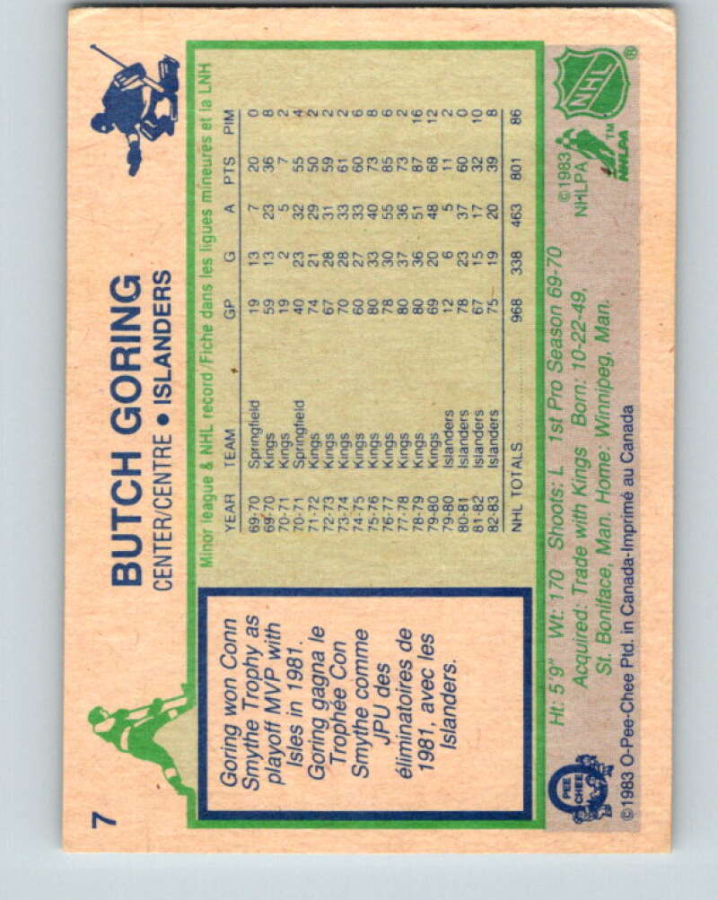 1983-84 O-Pee-Chee #7 Butch Goring New York Islanders V26694