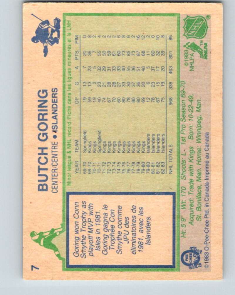 1983-84 O-Pee-Chee #7 Butch Goring New York Islanders V26695