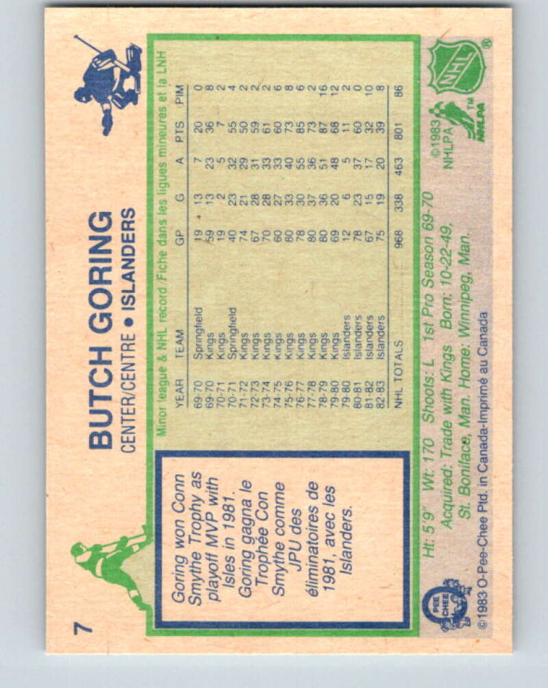 1983-84 O-Pee-Chee #7 Butch Goring New York Islanders V26697