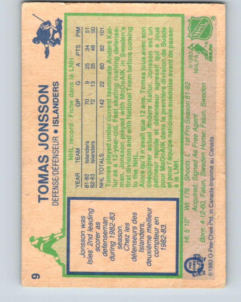 1983-84 O-Pee-Chee #9 Tomas Jonsson New York Islanders V26703