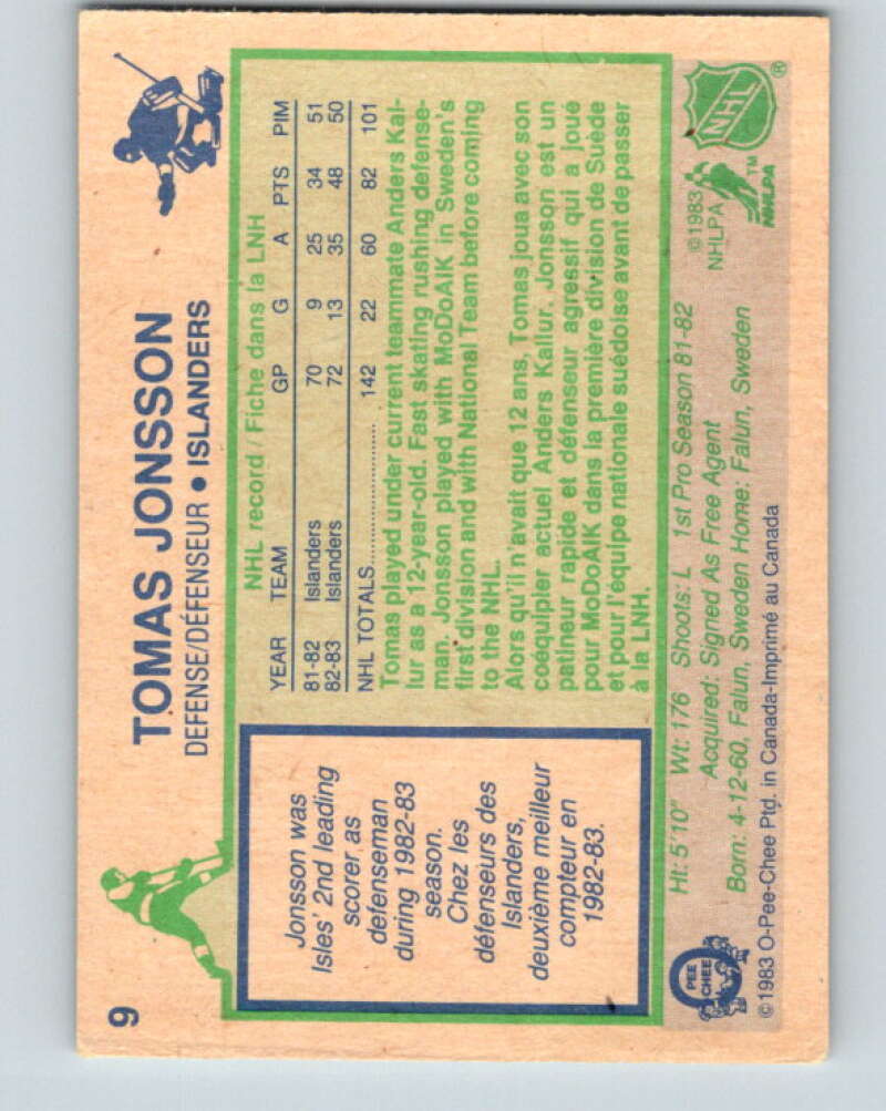 1983-84 O-Pee-Chee #9 Tomas Jonsson New York Islanders V26704