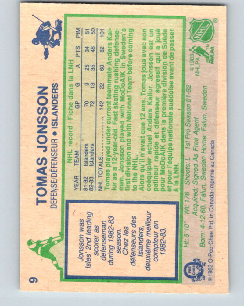 1983-84 O-Pee-Chee #9 Tomas Jonsson New York Islanders V26705