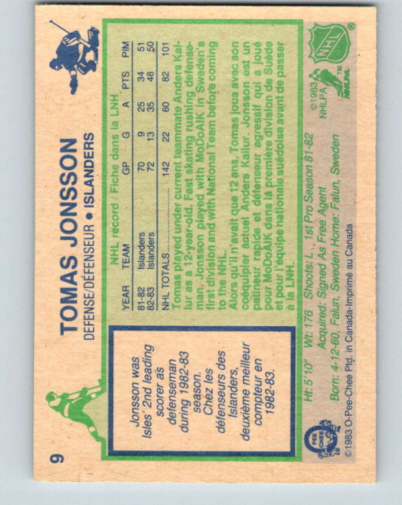 1983-84 O-Pee-Chee #9 Tomas Jonsson New York Islanders V26706