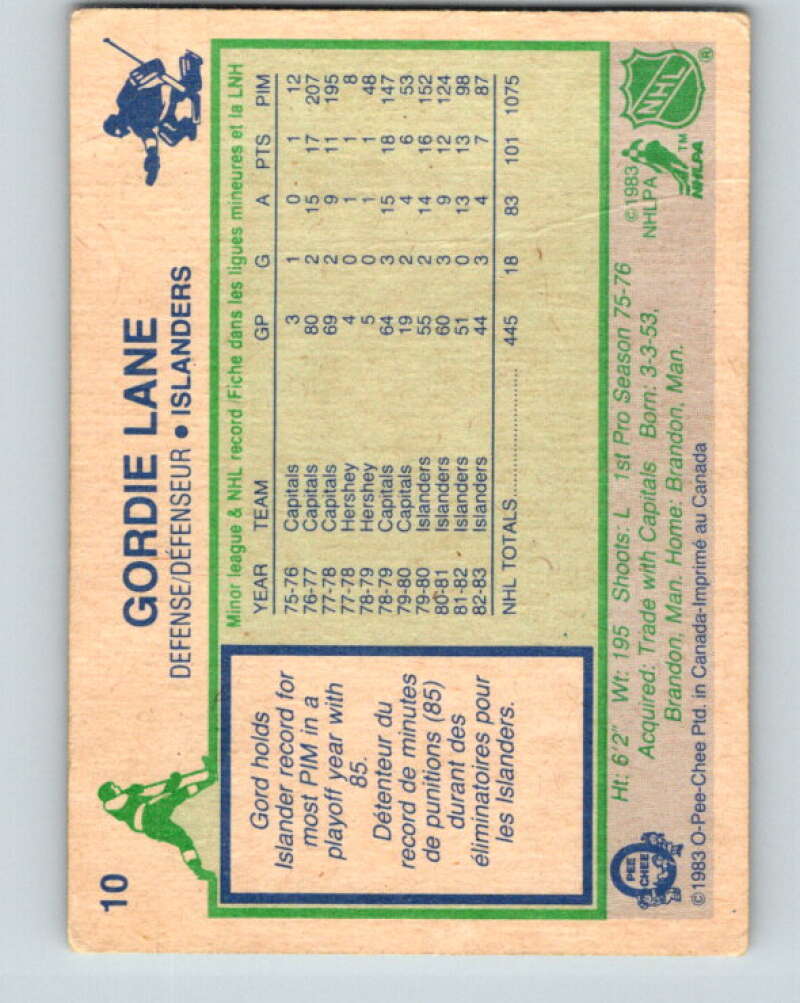 1983-84 O-Pee-Chee #10 Gord Lane New York Islanders V26711