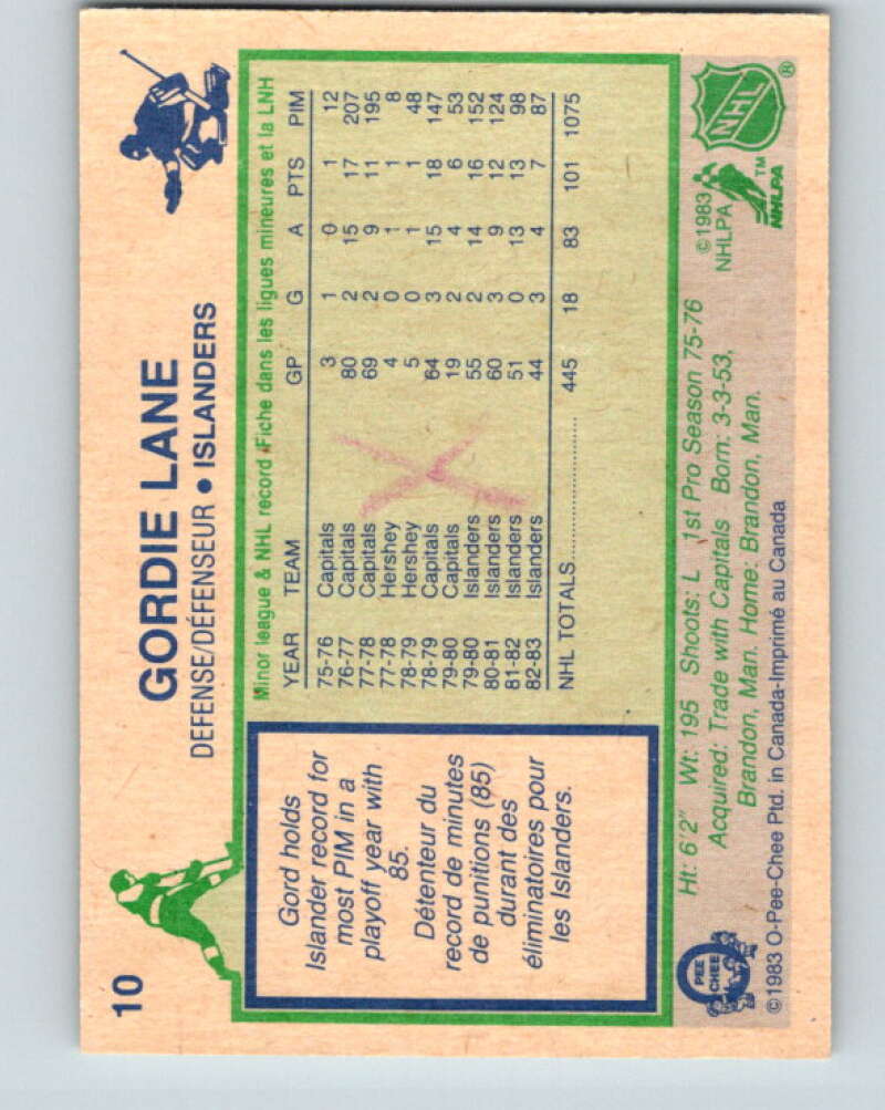 1983-84 O-Pee-Chee #10 Gord Lane New York Islanders V26713