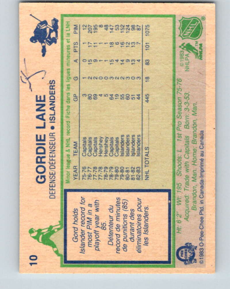 1983-84 O-Pee-Chee #10 Gord Lane New York Islanders V26714