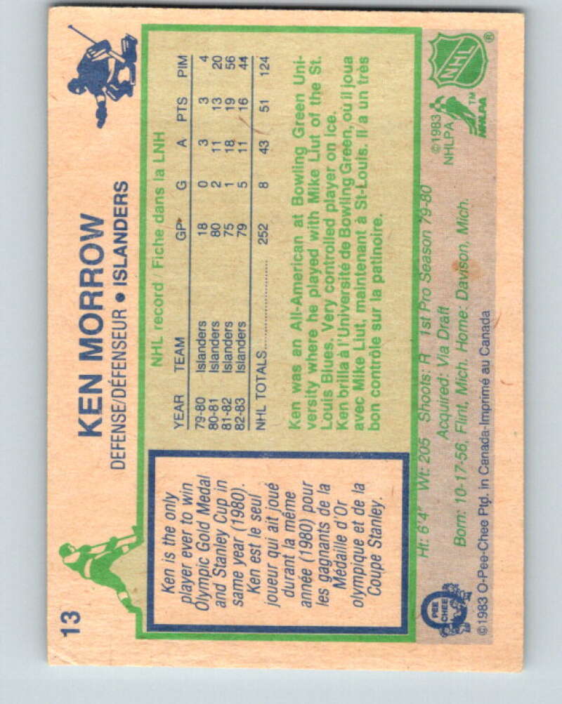 1983-84 O-Pee-Chee #13 Ken Morrow New York Islanders V26727