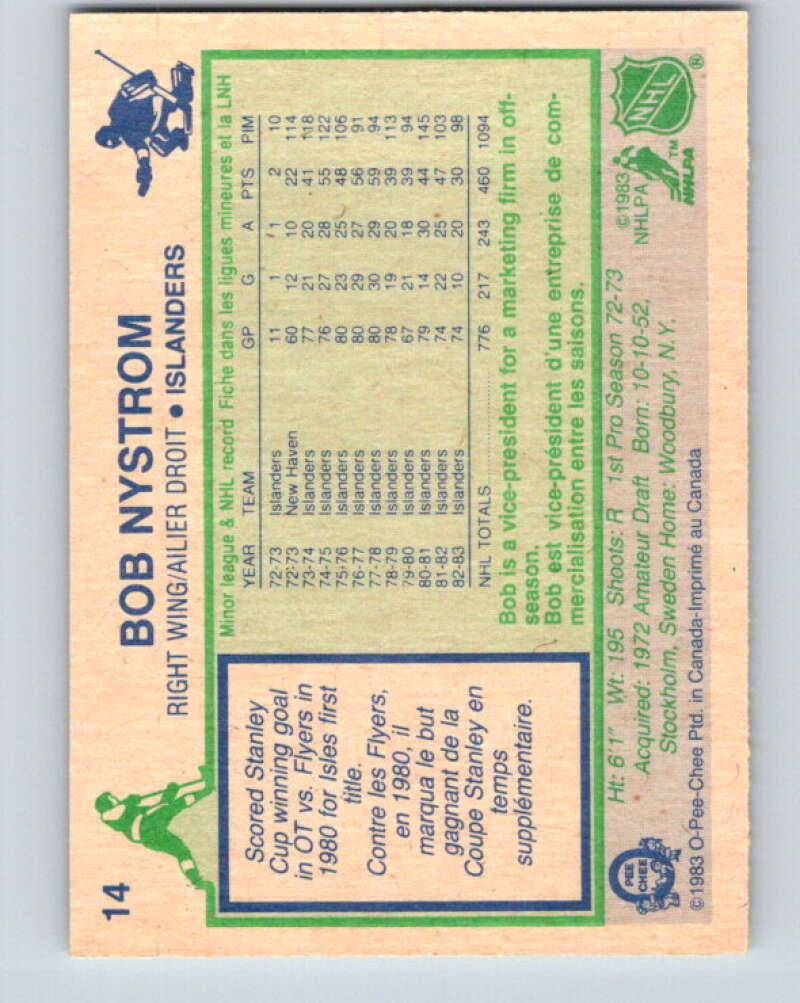 1983-84 O-Pee-Chee #14 Bob Nystrom New York Islanders V26733