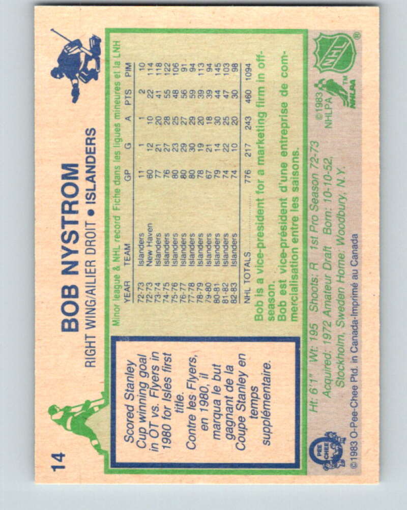 1983-84 O-Pee-Chee #14 Bob Nystrom New York Islanders V26734