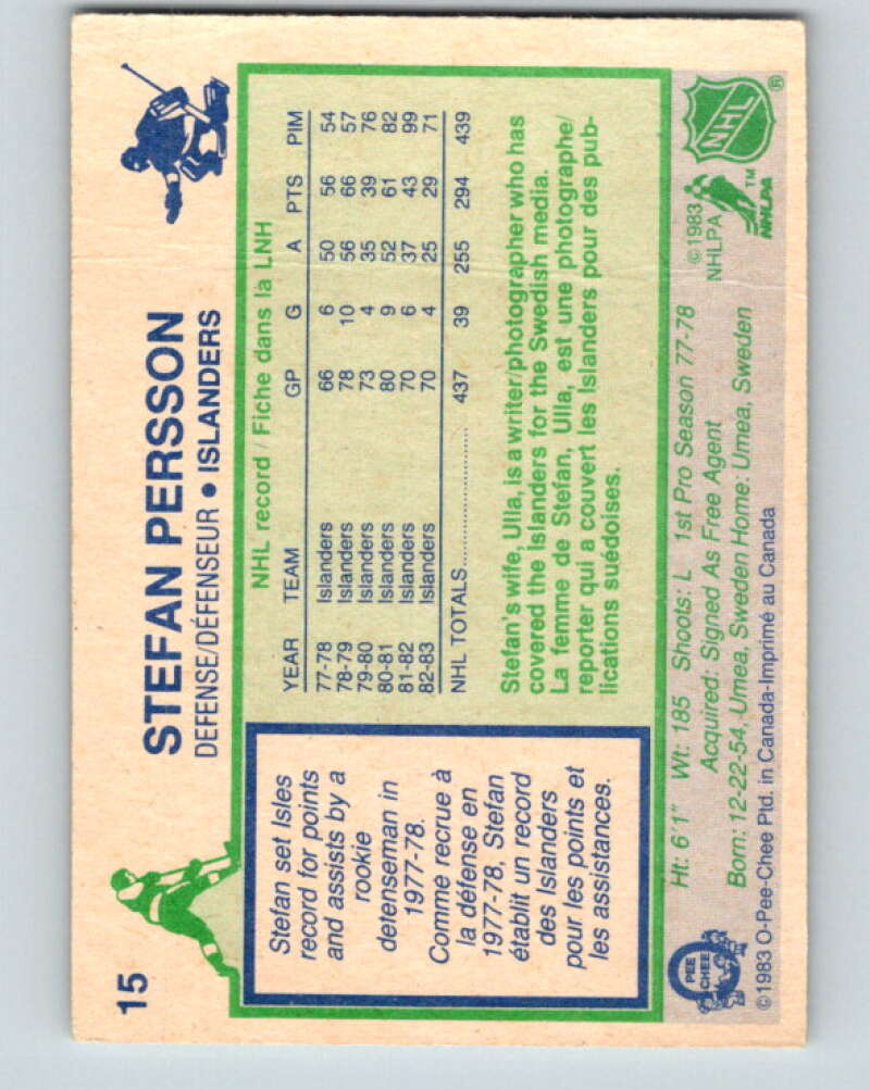 1983-84 O-Pee-Chee #15 Stefan Persson New York Islanders V26736