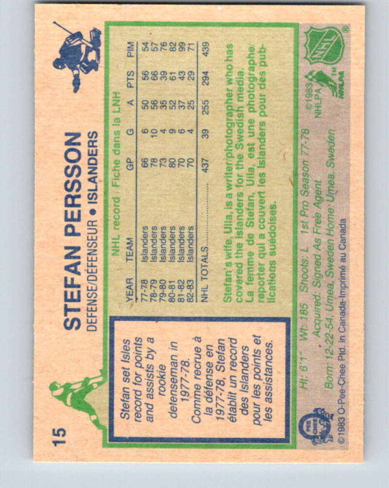 1983-84 O-Pee-Chee #15 Stefan Persson New York Islanders V26737