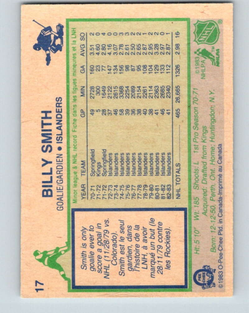 1983-84 O-Pee-Chee #17 Billy Smith New York Islanders V26744