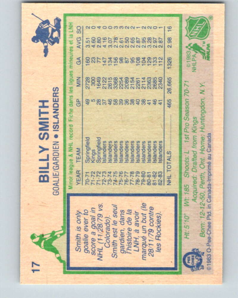 1983-84 O-Pee-Chee #17 Billy Smith New York Islanders V26745
