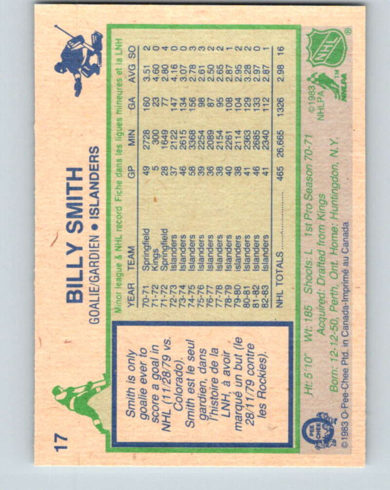 1983-84 O-Pee-Chee #17 Billy Smith New York Islanders V26746