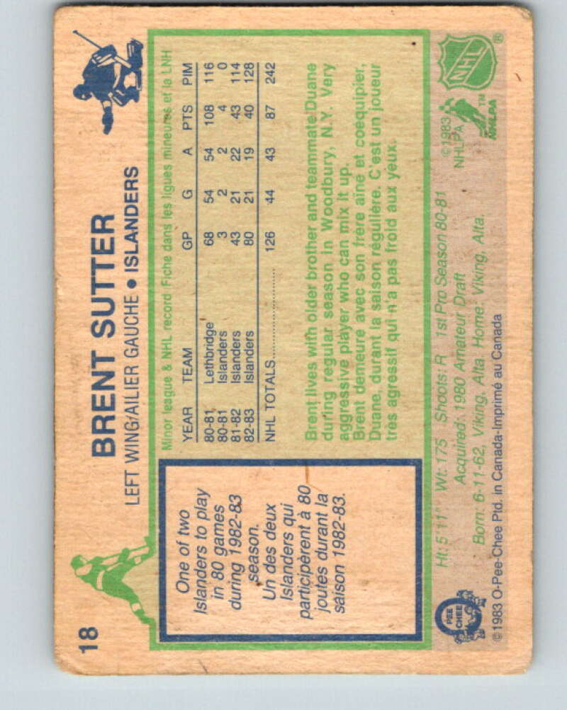 1983-84 O-Pee-Chee #18 Brent Sutter New York Islanders V26747