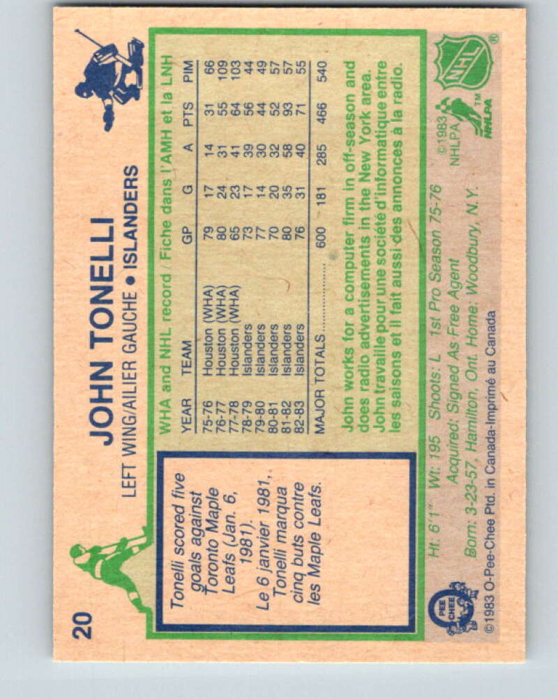 1983-84 O-Pee-Chee #20 John Tonelli New York Islanders V26756