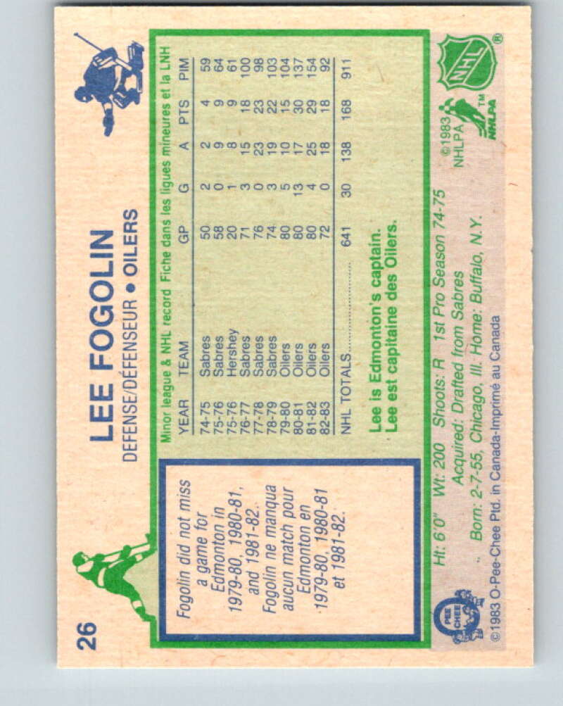 1983-84 O-Pee-Chee #26 Lee Fogolin Edmonton Oilers V26763