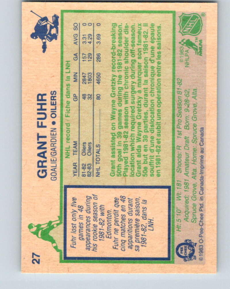 1983-84 O-Pee-Chee #27 Grant Fuhr Edmonton Oilers V26765