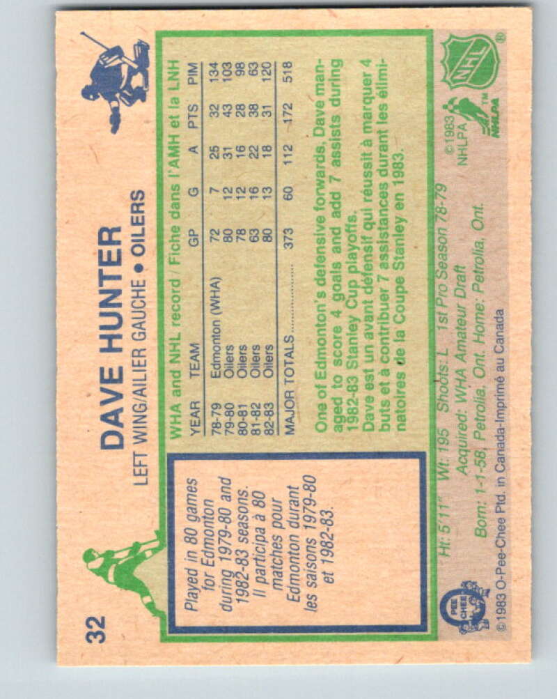 1983-84 O-Pee-Chee #32 Dave Hunter Edmonton Oilers V26783