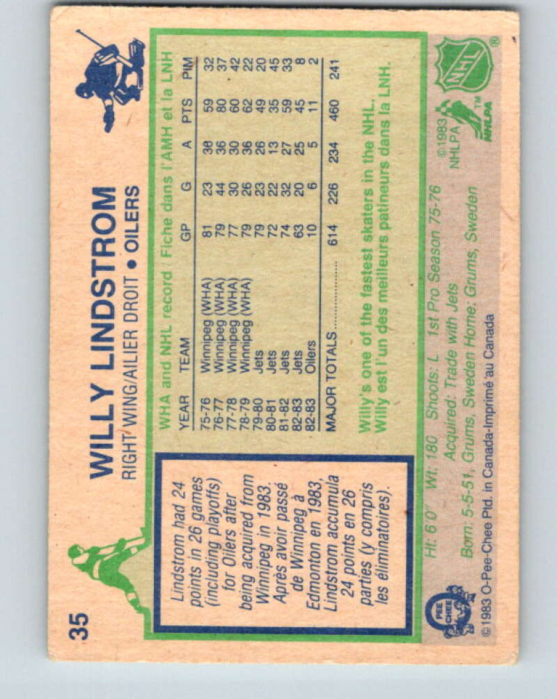 1983-84 O-Pee-Chee #35 Willy Lindstrom Edmonton Oilers V26792