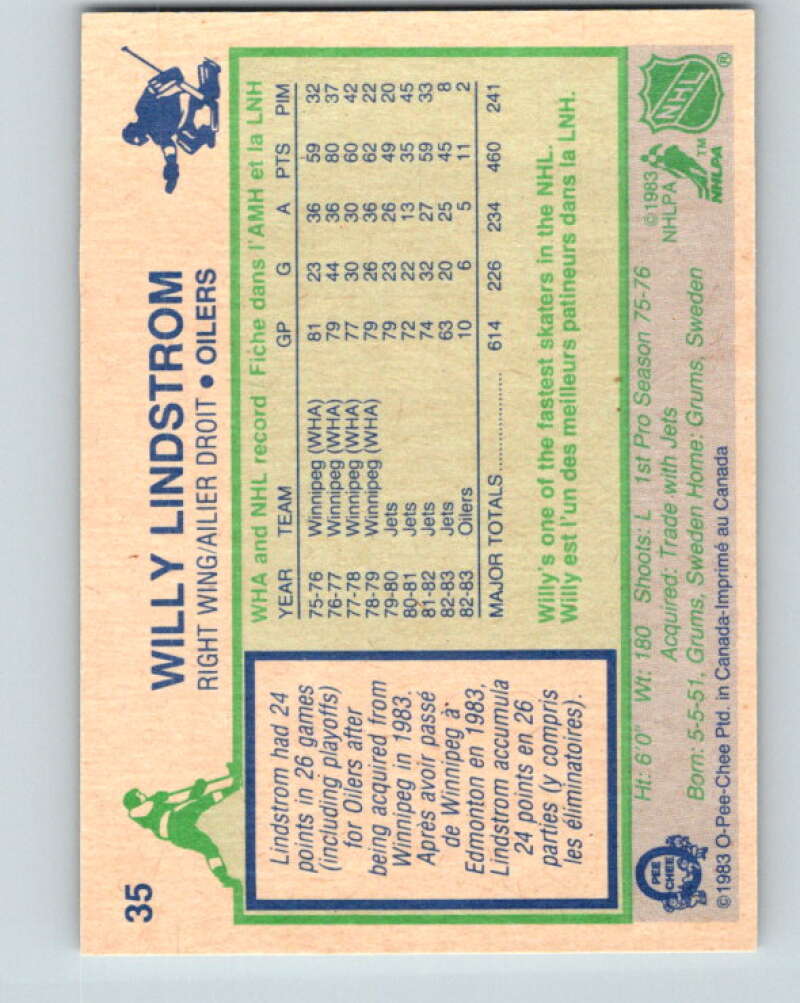 1983-84 O-Pee-Chee #35 Willy Lindstrom Edmonton Oilers V26794