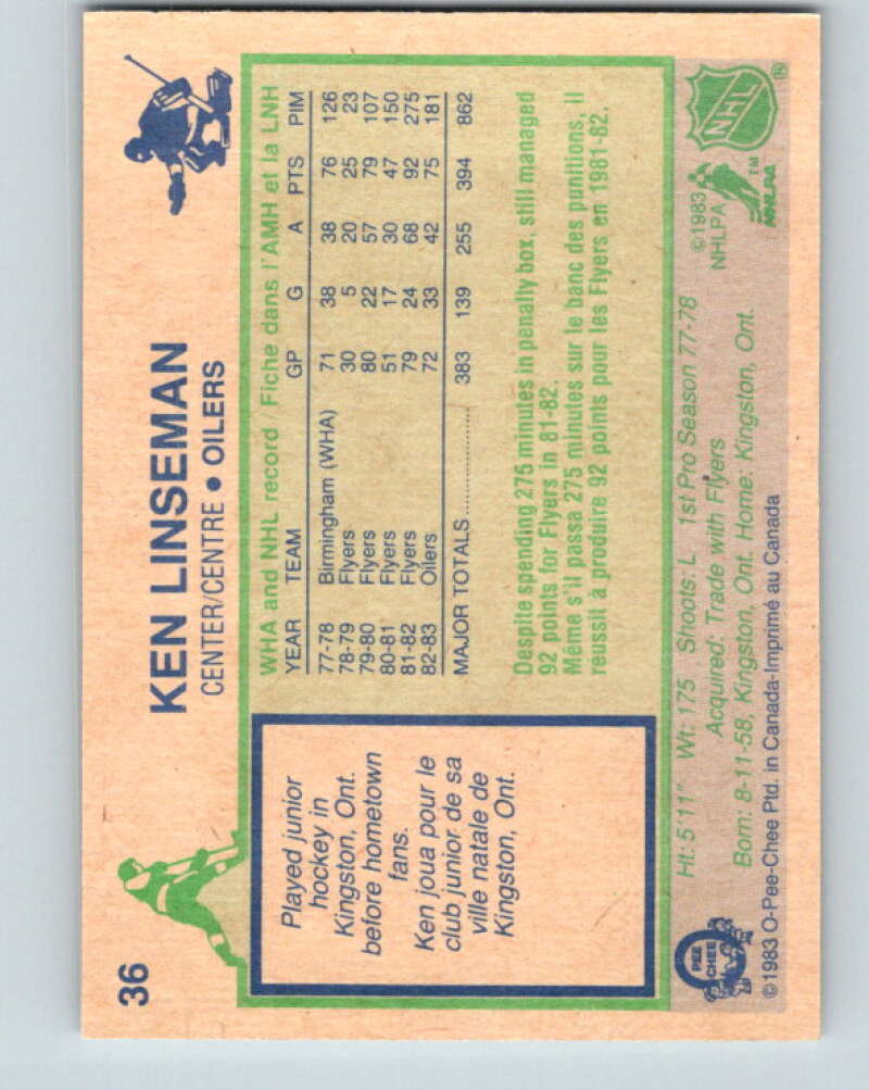 1983-84 O-Pee-Chee #36 Ken Linseman Edmonton Oilers V26795
