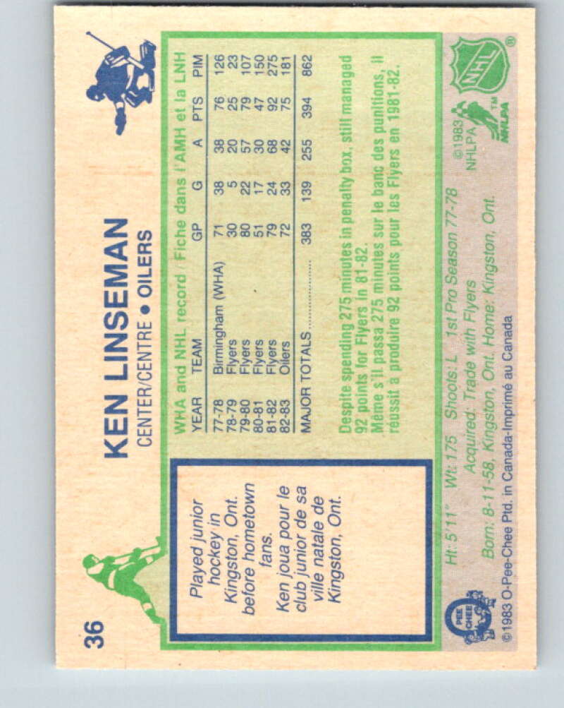 1983-84 O-Pee-Chee #36 Ken Linseman Edmonton Oilers V26796
