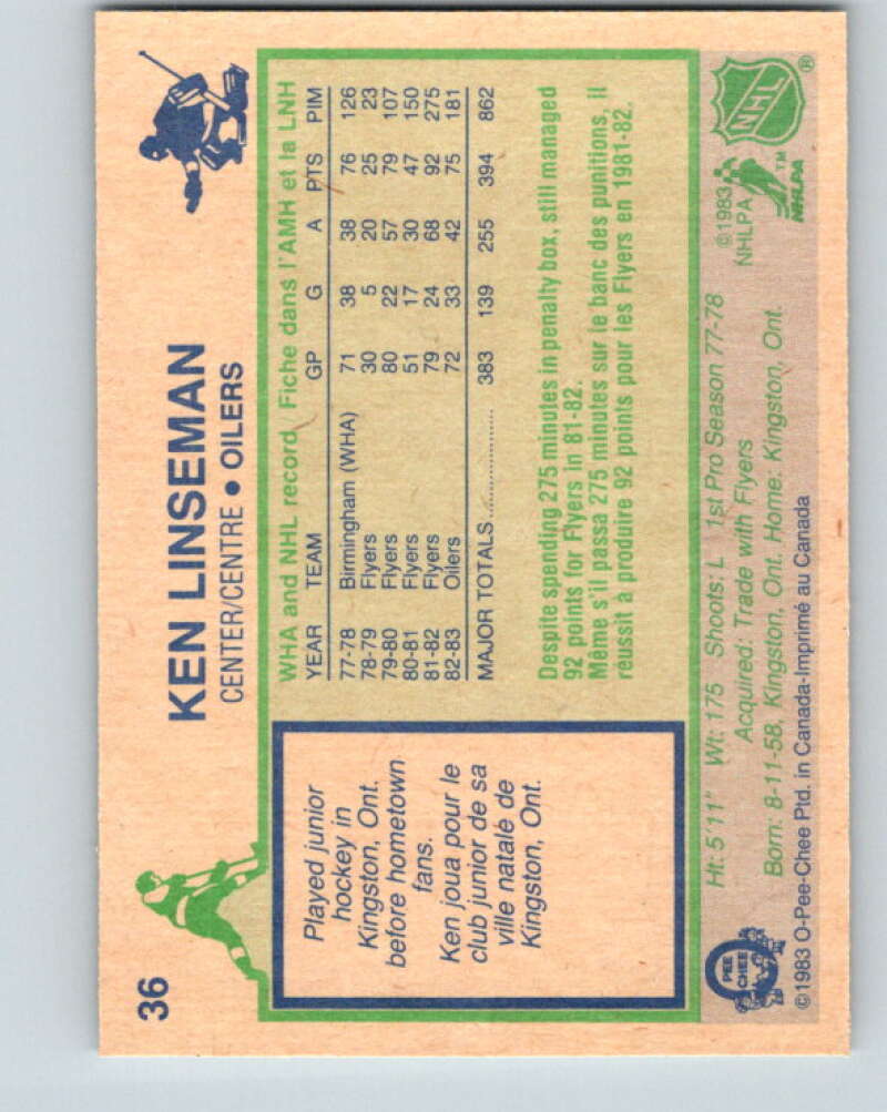 1983-84 O-Pee-Chee #36 Ken Linseman Edmonton Oilers V26799