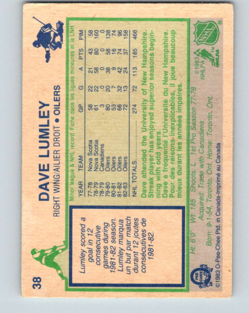 1983-84 O-Pee-Chee #38 Dave Lumley Edmonton Oilers V26802