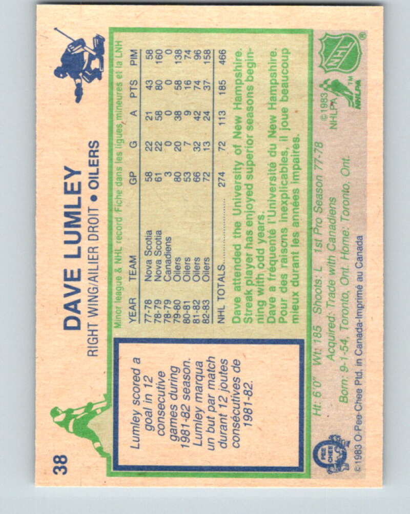 1983-84 O-Pee-Chee #38 Dave Lumley Edmonton Oilers V26803