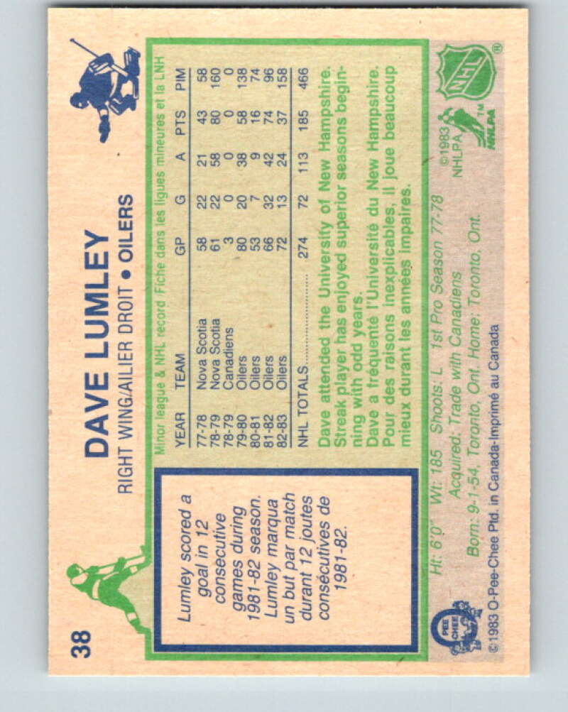 1983-84 O-Pee-Chee #38 Dave Lumley Edmonton Oilers V26804