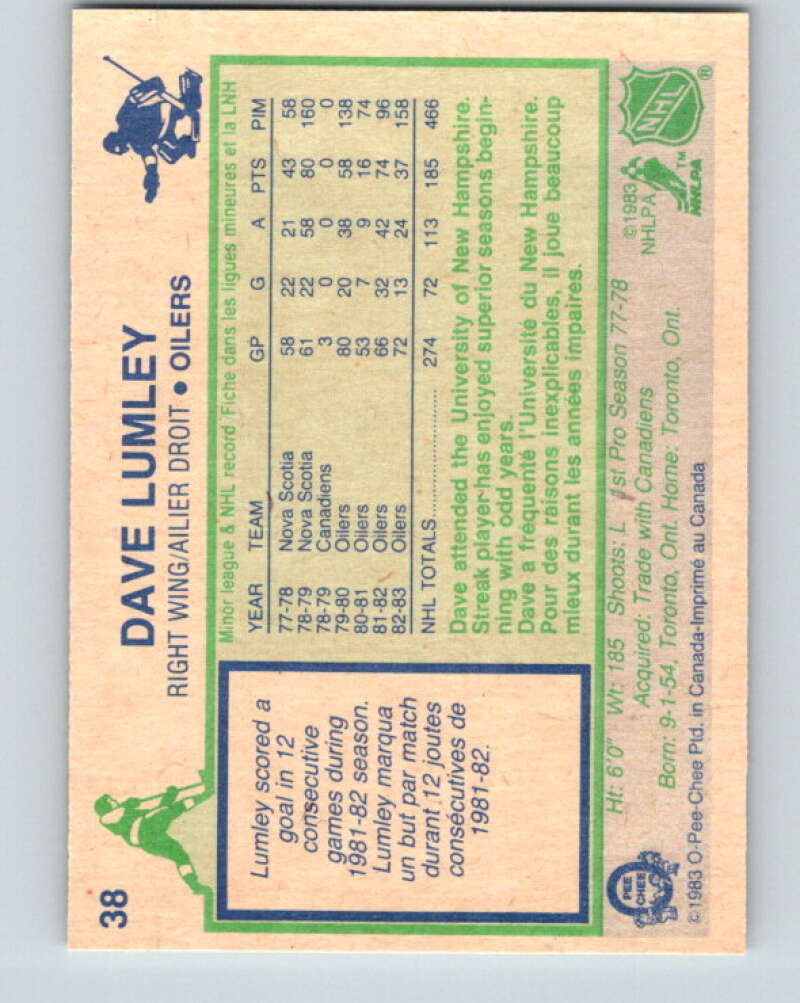1983-84 O-Pee-Chee #38 Dave Lumley Edmonton Oilers V26805