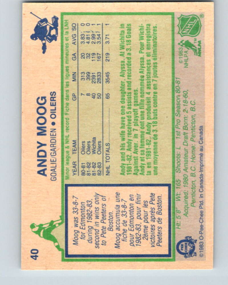 1983-84 O-Pee-Chee #40 Andy Moog Edmonton Oilers V26812